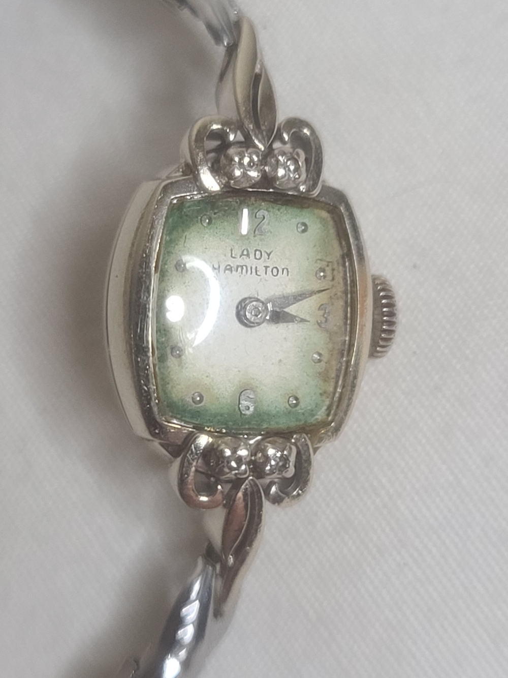 Vintage Lady Hamilton 14k Solid Yellow Gold & Diamonds Wind Up Wristwatch